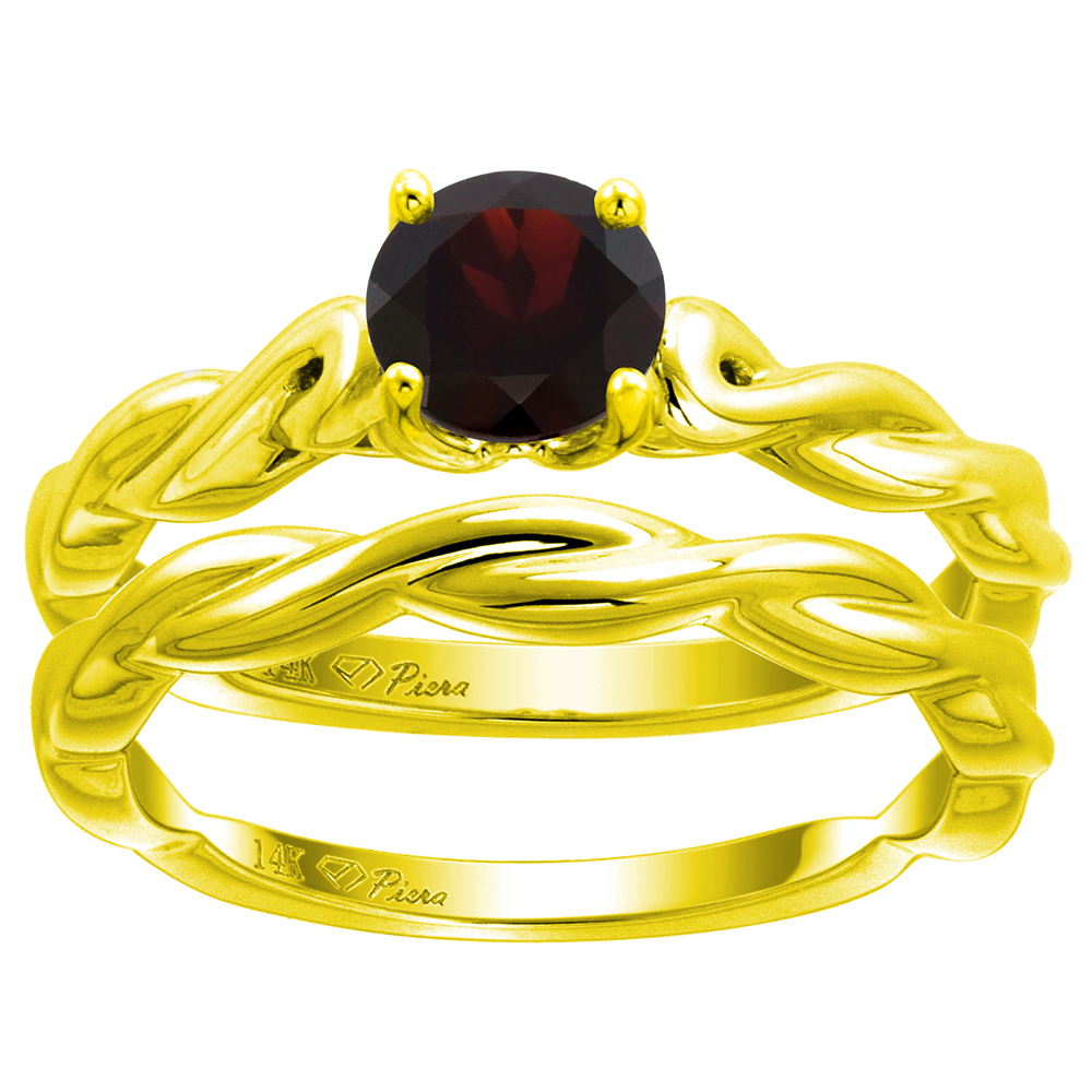 14k Yellow Gold Genuine Garnet 2pc Solitaire Engagement Ring Set Round 6mm Twisted Shank,size 5-10