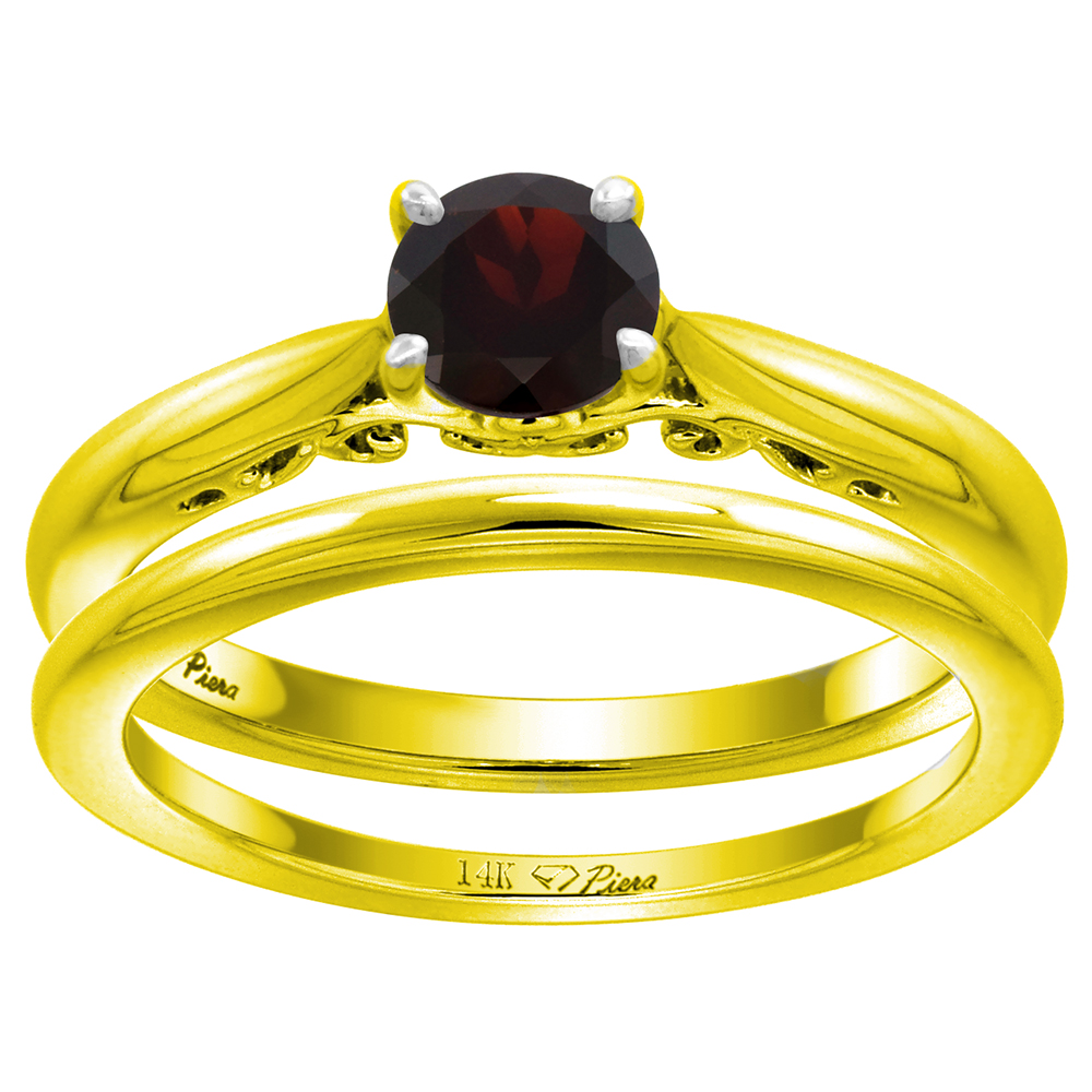 14k Yellow Gold Genuine Garnet Solitaire Engagement 2pc Ring Set Round 6mm,size 5-10