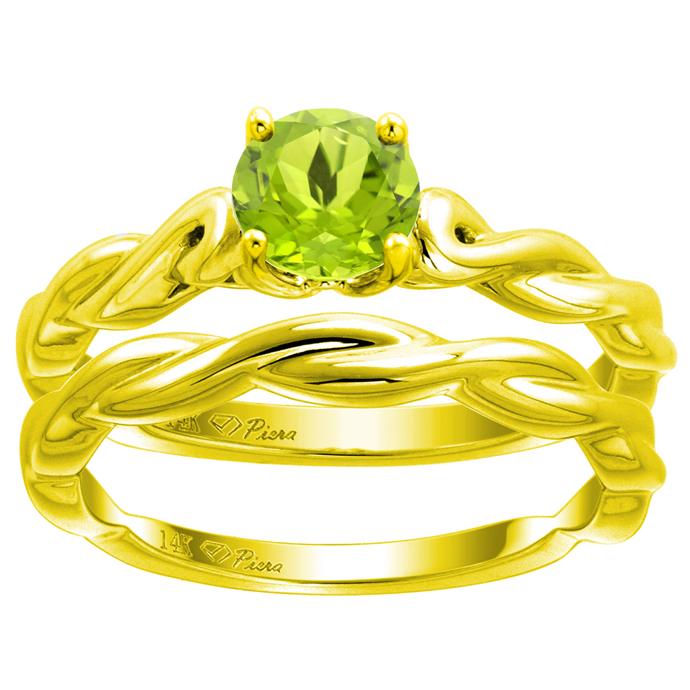 14k Yellow Gold Genuine Peridot 2pc Solitaire Engagement Ring Set Round 6mm Twisted Shank,size 5-10