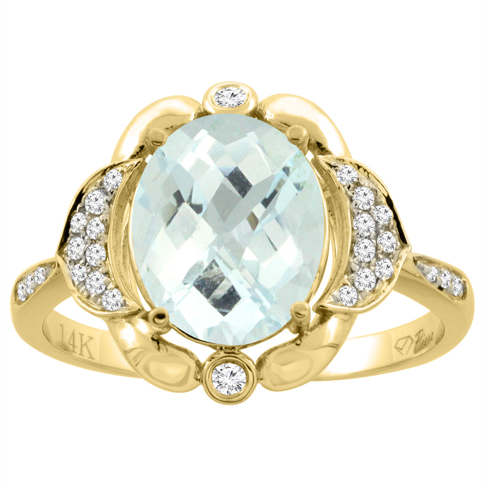 14K White Gold Diamond Natural Aquamarine Engagement Ring Oval 10x8mm, sizes 5-10