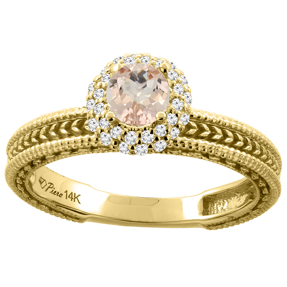 14K White Gold Natural Morganite & Diamond Engagement Ring Round 5 mm, sizes 5-10