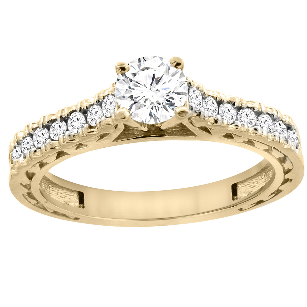 14K Yellow Gold Diamond Engraved Engagement Ring 0.70 cttw, sizes 5 - 10