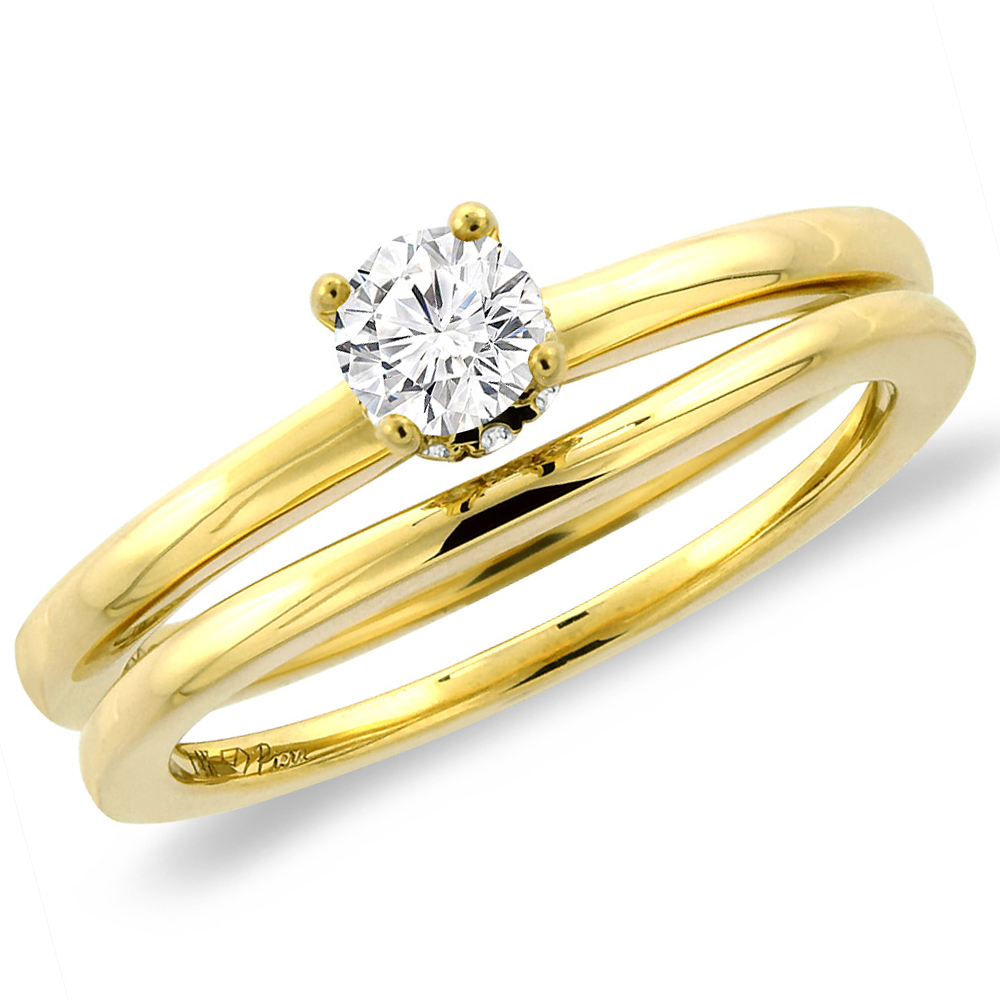 14K Yellow Gold 0.77 cttw Genuine Diamond 2pc Solitaire Engagement Ring Set, sizes 5-10