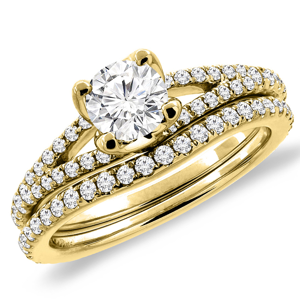 14K Yellow Gold 1.16 cttw Genuine Diamond 2pc Engagement Ring Set, sizes 5-10