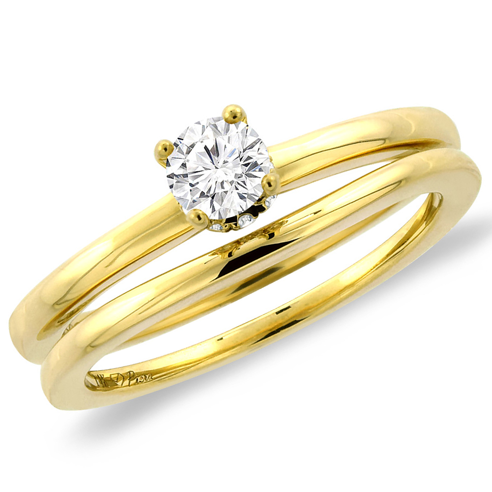 14K Yellow Gold 0.56 cttw Genuine Diamond 2pc Solitaire Engagement Ring Set, sizes 5 -10