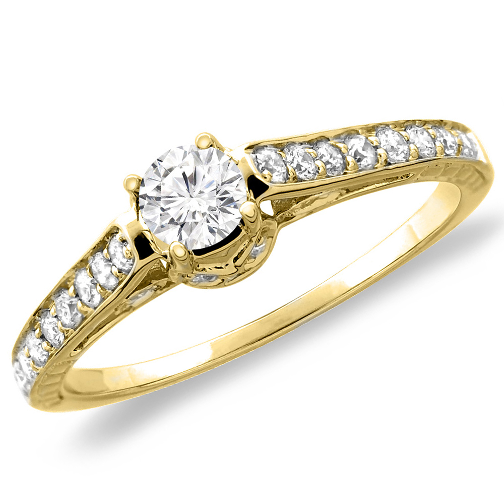 14K White/Yellow Gold 0.92 cttw Genuine Diamond Engagement Ring Round 5 mm, sizes 5-10