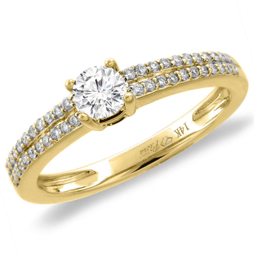 14K White/Yellow Gold 0.54 cttw Genuine Diamond Engagement Ring Round 4.5 mm, sizes 5-10