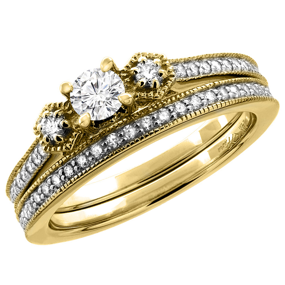14K Yellow Gold 0.7 cttw Genuine Diamond 2pc Engagement Ring Set, sizes 5 -10