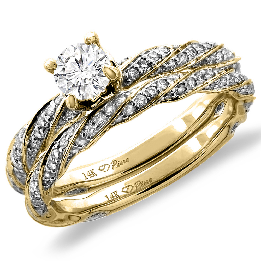 14K Yellow Gold 0.97 cttw Genuine Diamond 2pc Twisted Engagement Ring Set, sizes 5 -10