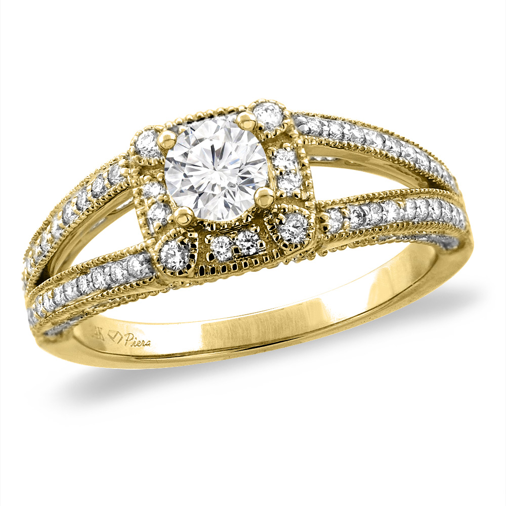 14K White/Yellow Gold 0.62 cttw Genuine Diamond Halo Engagement Ring Split Shank, sizes 5 -10