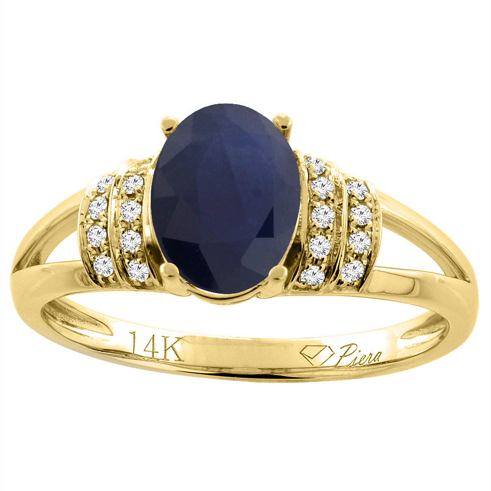 14K Gold Diamond Natural Quality Blue Sapphire Engagement Ring Oval 8x6 mm, size 5 - 10