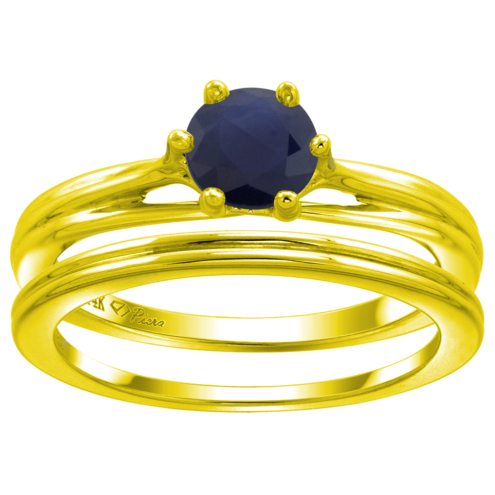 14k Yellow Gold Quality Genuine Blue Sapphire Solitaire Engagement 2pc Ring Set Round 6mm, size 5-10