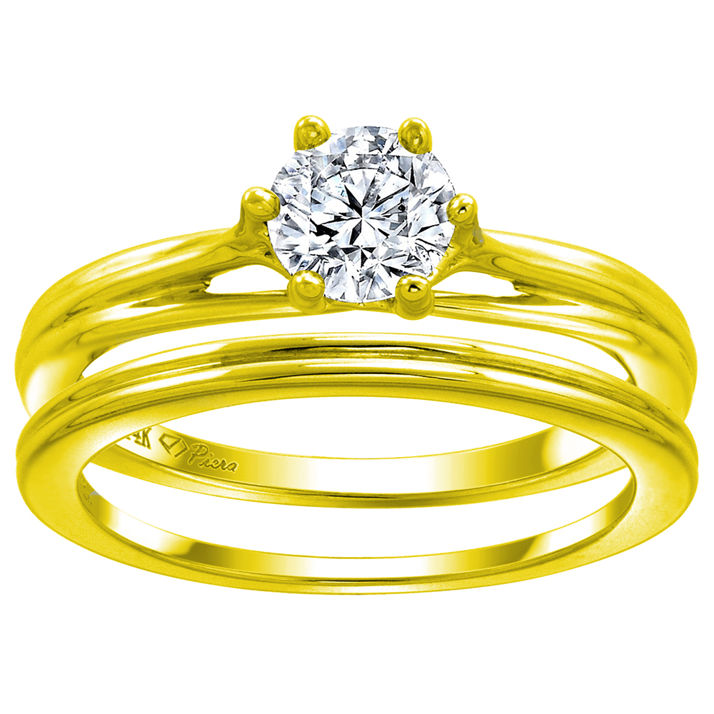 14k Yellow Gold Cubic Zirconia Solitaire Engagement 2pc Ring Set Round 6mm, size 5-10