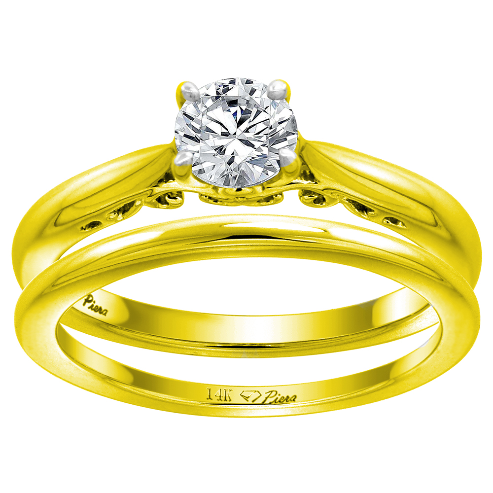 14k Yellow Gold Cubic Zirconia Solitaire Engagement 2pc Ring Set Round 6mm, size 5-10