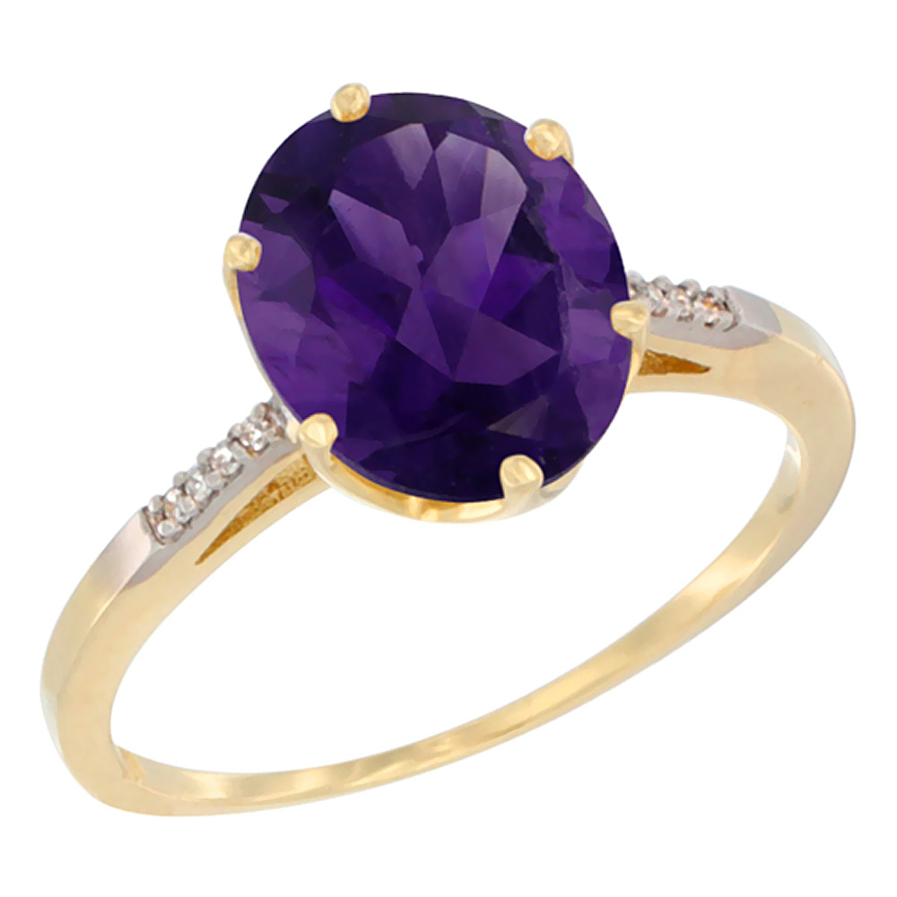 10K Yellow Gold Genuine Amethyst Engagement Ring 10x8 mm Oval sizes 5 - 10