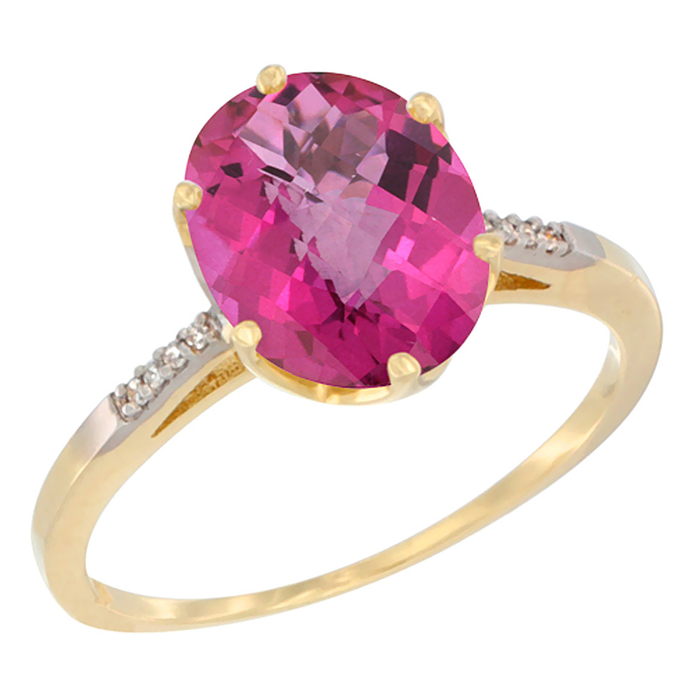 10K Yellow Gold Natural Pink Topaz Engagement Ring 10x8 mm Oval, sizes 5 - 10