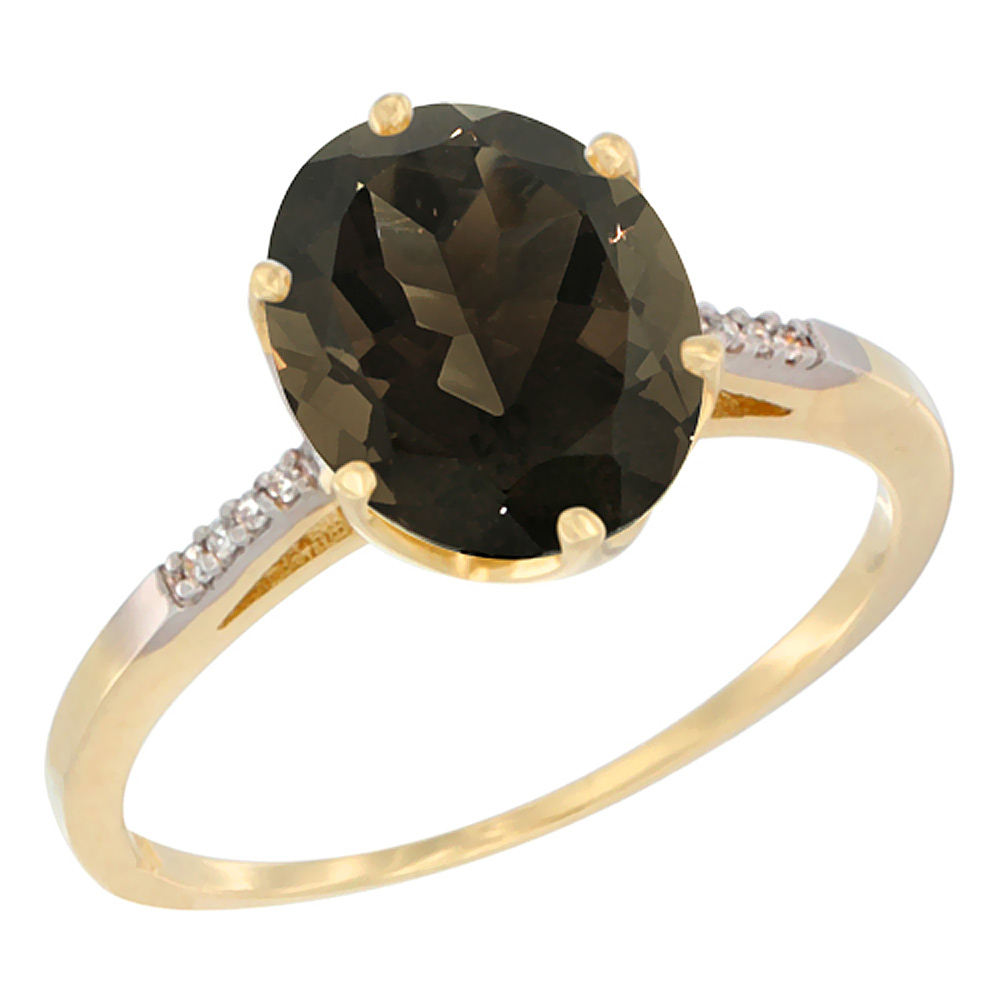14K Yellow Gold Natural Smoky Topaz Engagement Ring 10x8 mm Oval, sizes 5 - 10