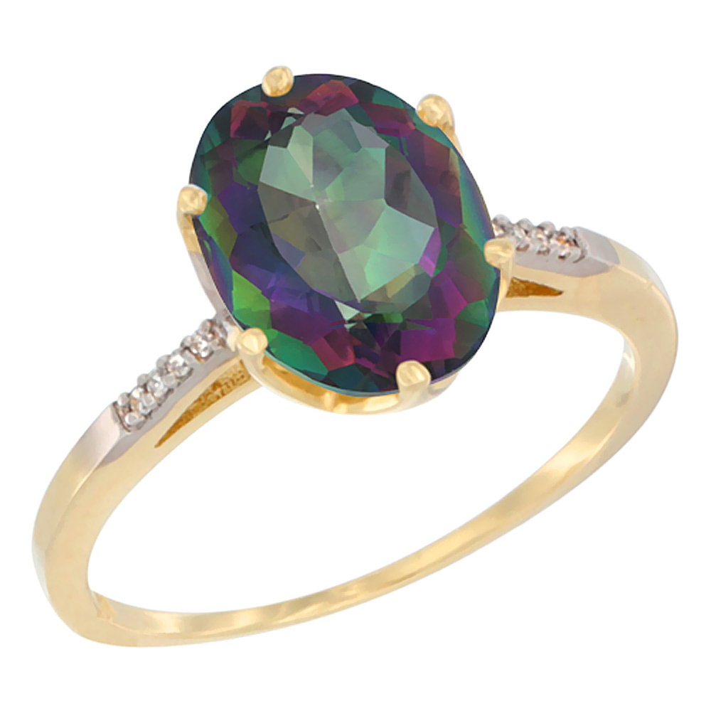 14K Yellow Gold Natural Mystic Topaz Engagement Ring 10x8 mm Oval, sizes 5 - 10