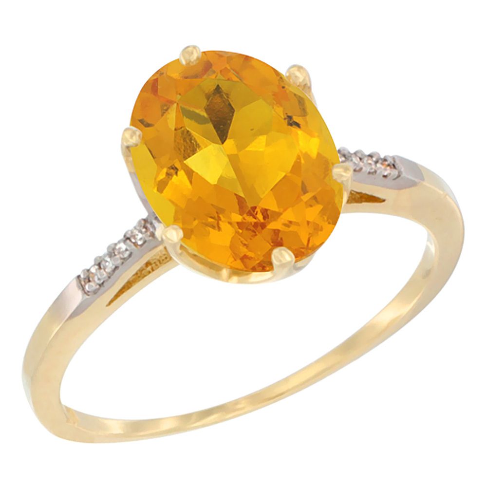 10K Yellow Gold Natural Citrine Engagement Ring 10x8 mm Oval, sizes 5 - 10