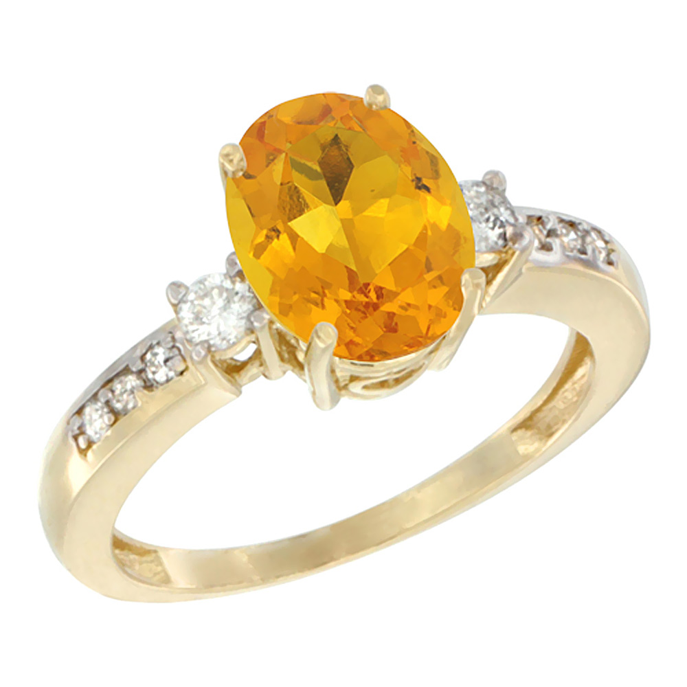 10k Yellow Gold Natural Citrine Ring Oval 9x7 mm Diamond Accent, sizes 5 - 10