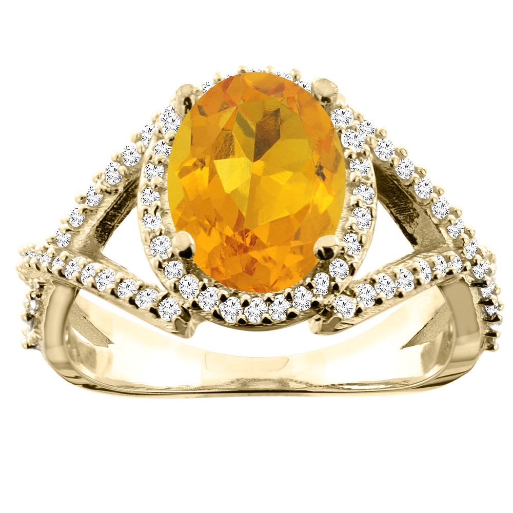 10K White/Yellow/Rose Gold Natural Citrine Ring Oval 10x8mm Diamond Accent, sizes 5 - 10