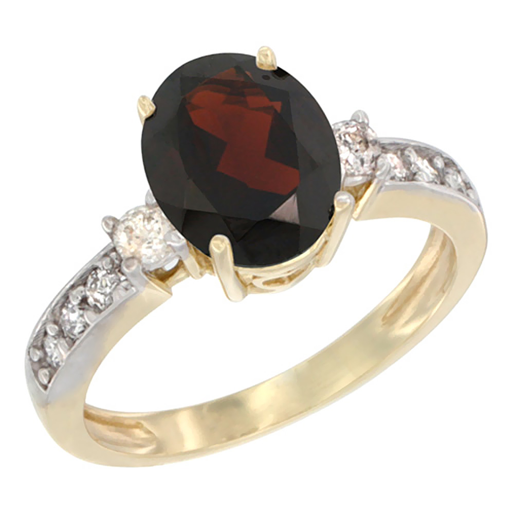 10K White Gold Natural Garnet Ring Oval 9x7 mm Diamond Accent, sizes 5 - 10