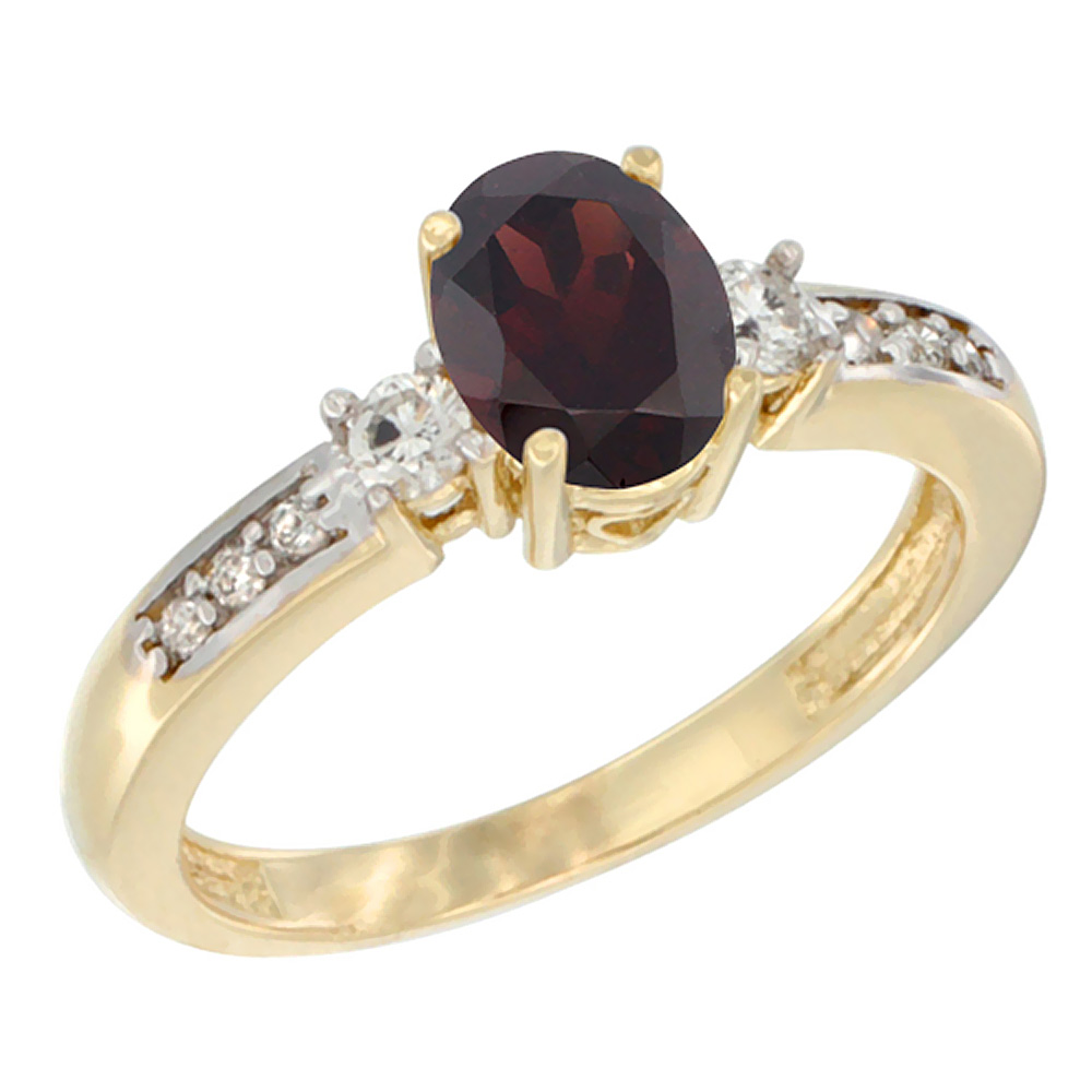 10K White Gold Diamond Natural Garnet Engagement Ring Oval 7x5 mm, sizes 5 - 10