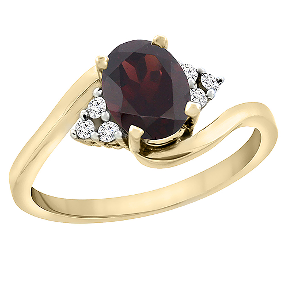 10K White Gold Diamond Natural Garnet Engagement Ring Oval 7x5mm, sizes 5 - 10