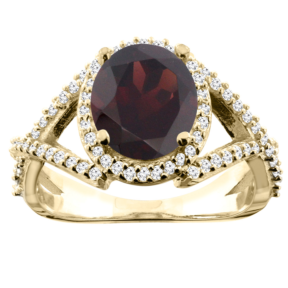 10K Yellow Gold Natural Garnet Ring Oval 9x7mm Diamond Accent, size 5