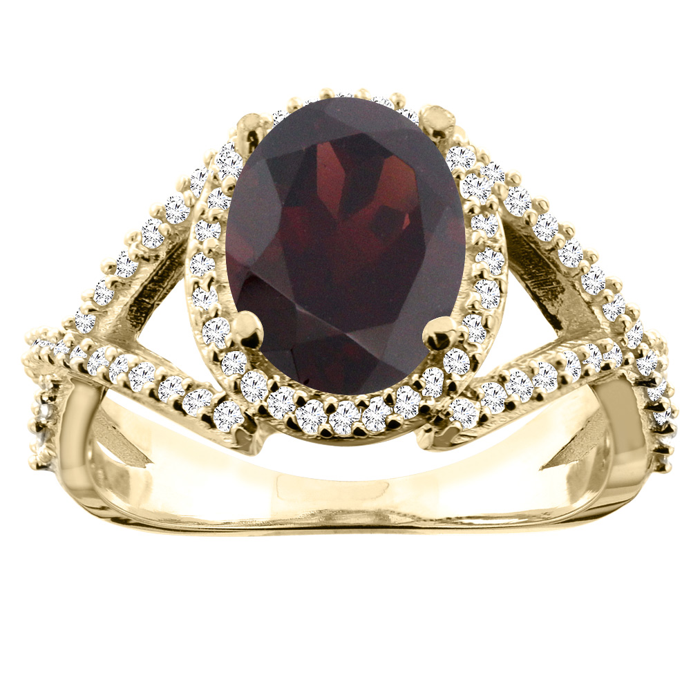 10K White/Yellow/Rose Gold Natural Garnet Ring Oval 10x8mm Diamond Accent, sizes 5 - 10