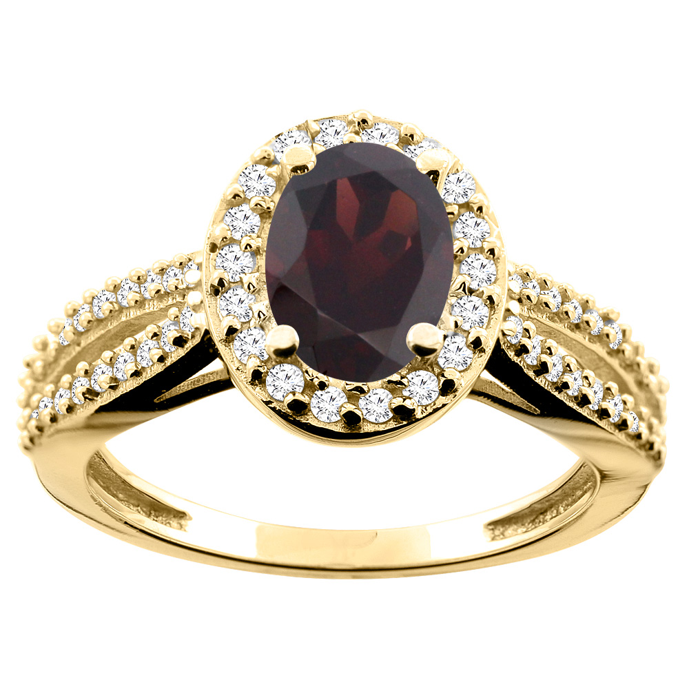 10K White/Yellow/Rose Gold Natural Garnet Ring Oval 8x6mm Diamond Accent, size 5