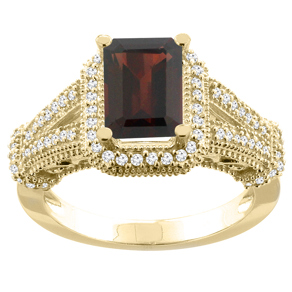 14K White/Yellow/Rose Gold Natural Garnet Ring Octagon 8x6mm Diamond Accent, sizes 5-10