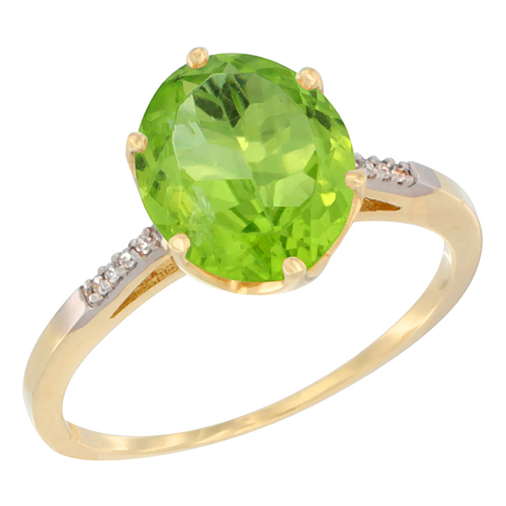 10K Yellow Gold Natural Peridot Engagement Ring 10x8 mm Oval, sizes 5 - 10