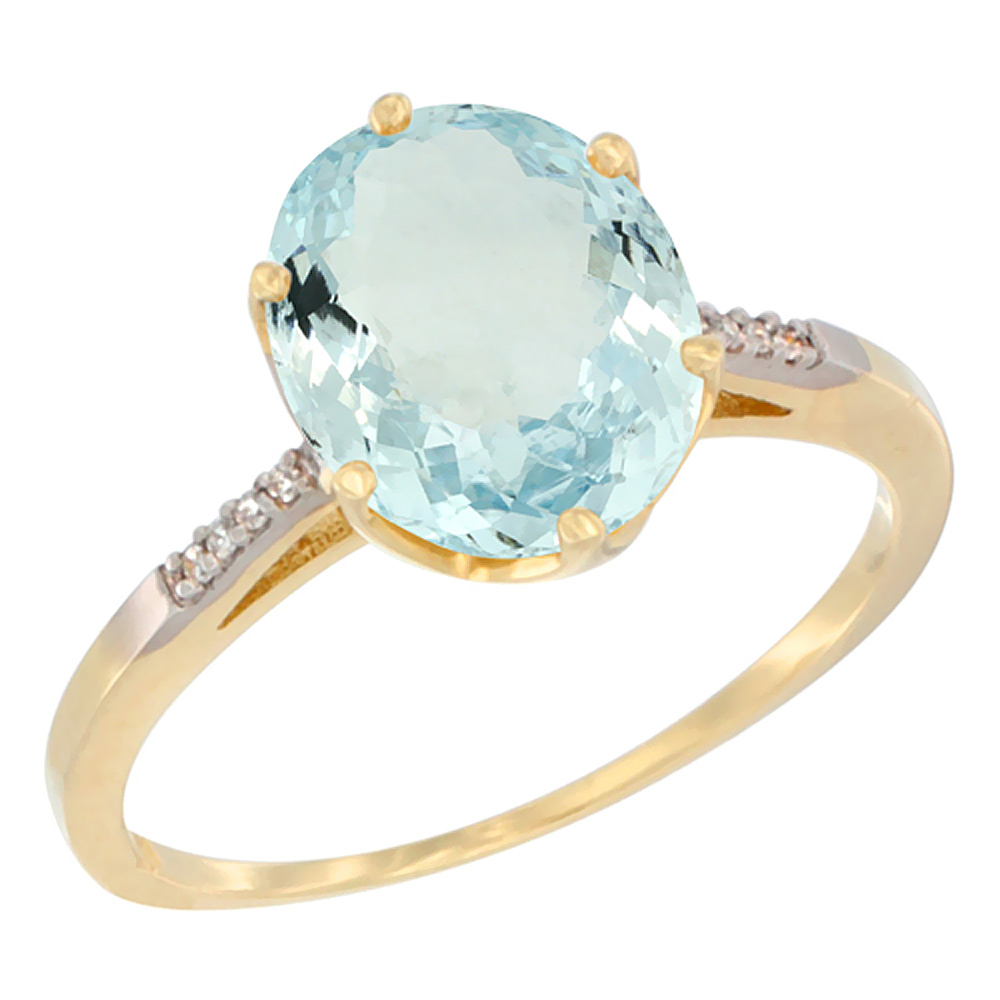 10K Yellow Gold Natural Aquamarine Engagement Ring 10x8 mm Oval, sizes 5 - 10