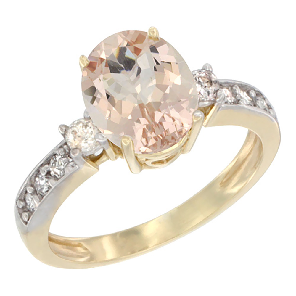 10K White Gold Natural Morganite Ring Oval 9x7 mm Diamond Accent, sizes 5 - 10
