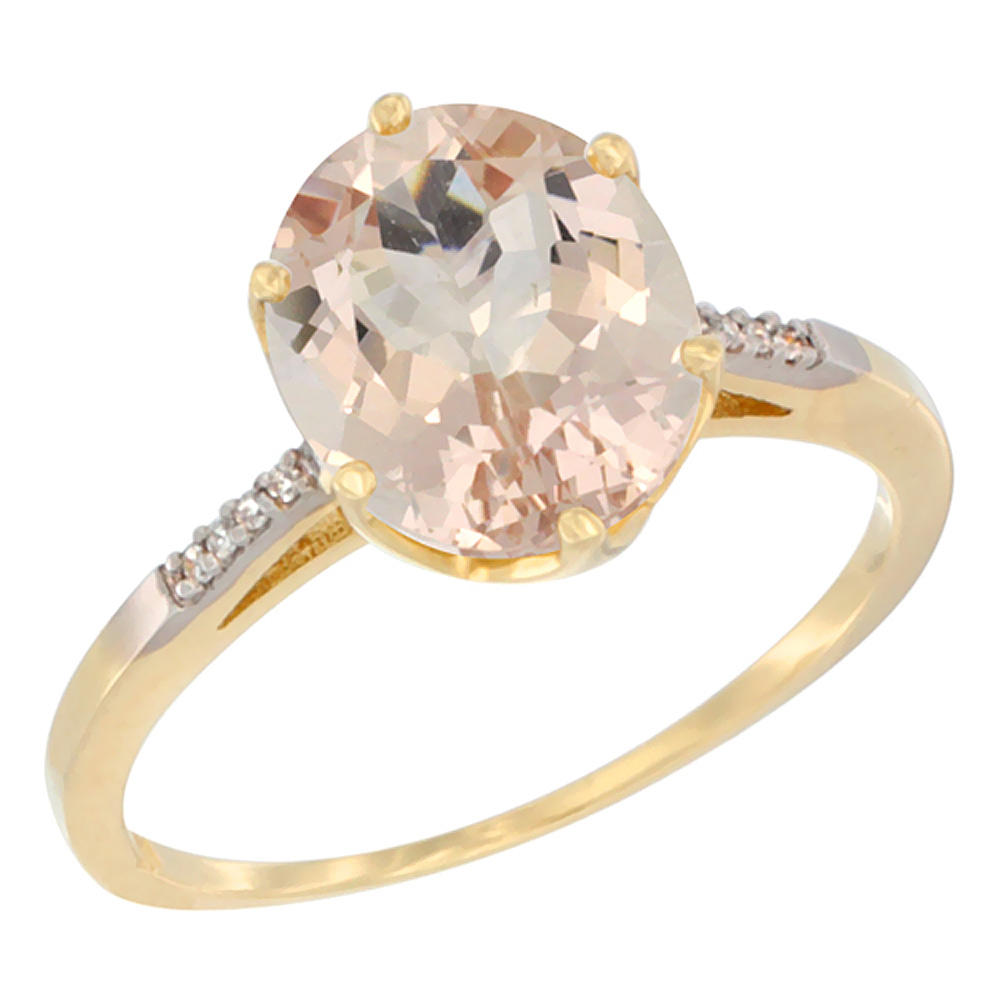 14K Yellow Gold Natural Morganite Engagement Ring 10x8 mm Oval, sizes 5 - 10