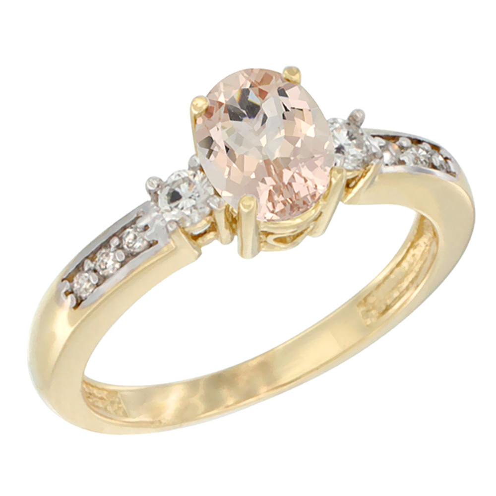 14K White Gold Diamond Natural Morganite Engagement Ring Oval 7x5 mm, sizes 5 - 10