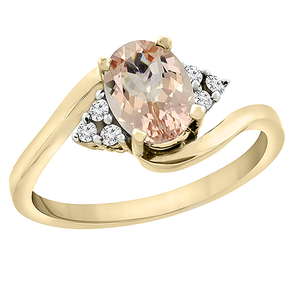 14K White Gold Diamond Natural Morganite Engagement Ring Oval 7x5mm, sizes 5 - 10