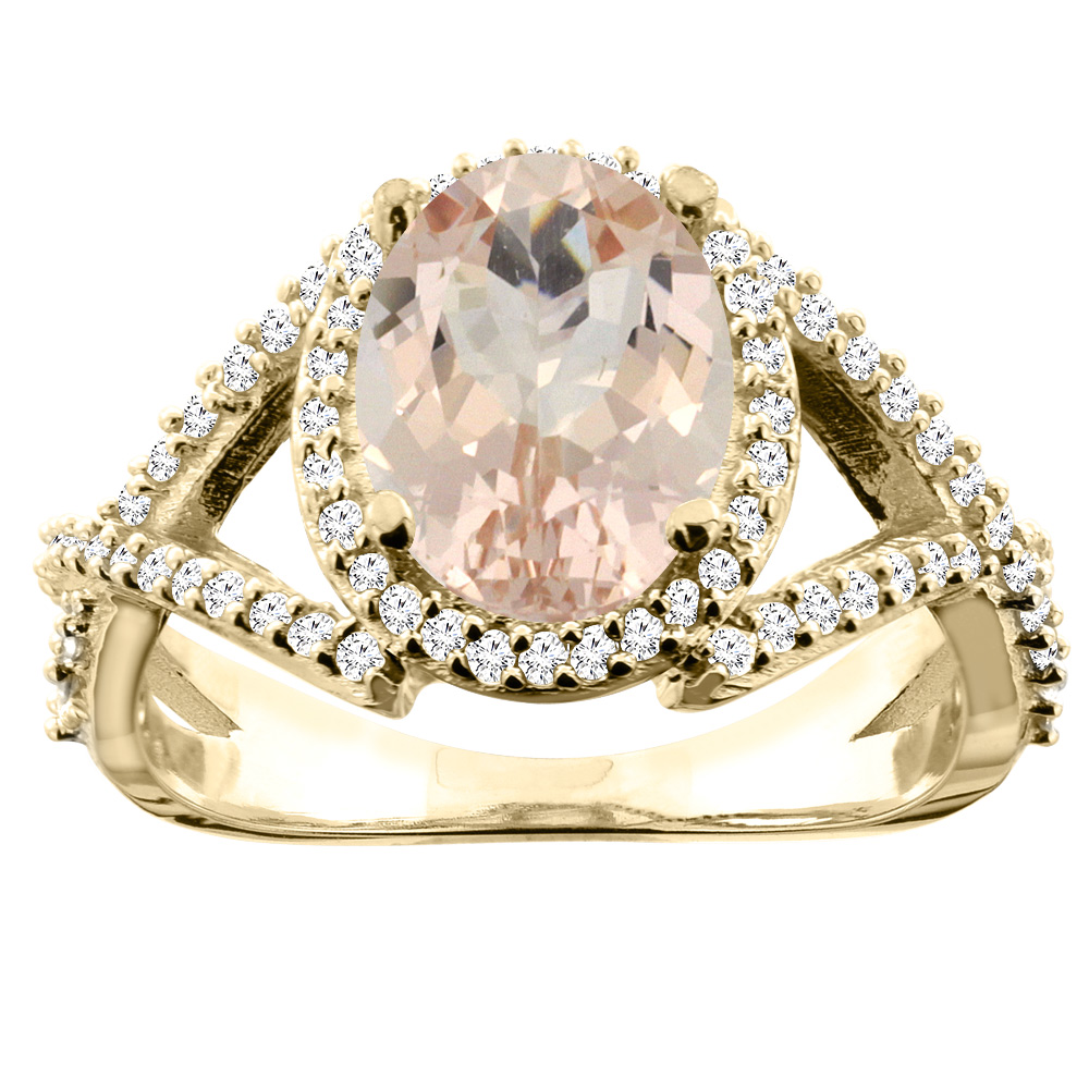 14K White/Yellow/Rose Gold Natural Morganite Ring Oval 10x8mm Diamond Accent, sizes 5 - 10