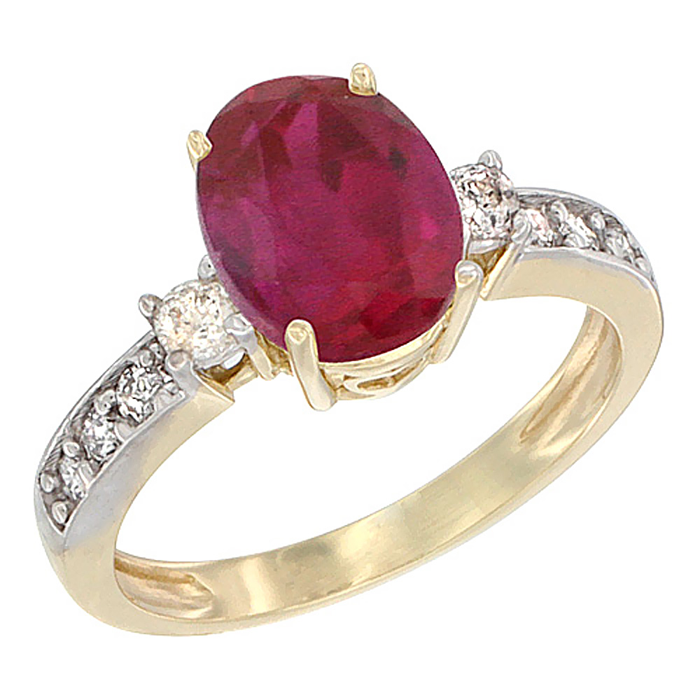 10K White Gold Natural High Quality Ruby Ring Oval 9x7 mm Diamond Accent, sizes 5 - 10