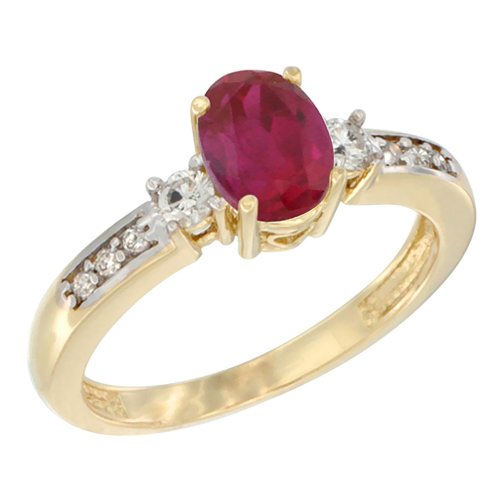 10K White Gold Diamond High Quality Natural Ruby Engagement Ring Oval 7x5 mm, sizes 5 - 10