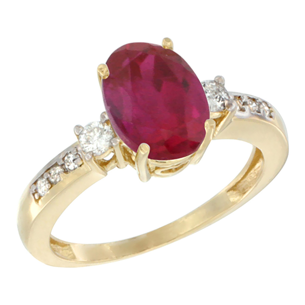 10k Yellow Gold Natural High Quality Ruby Ring Oval 9x7 mm Diamond Accent, sizes 5 - 10