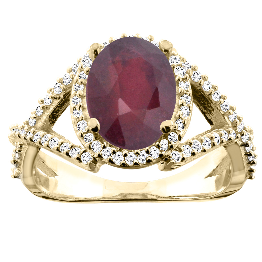 14K White/Yellow/Rose Gold Enhanced Genuine Ruby Ring Oval 10x8mm Diamond Accent, sizes 5 - 10
