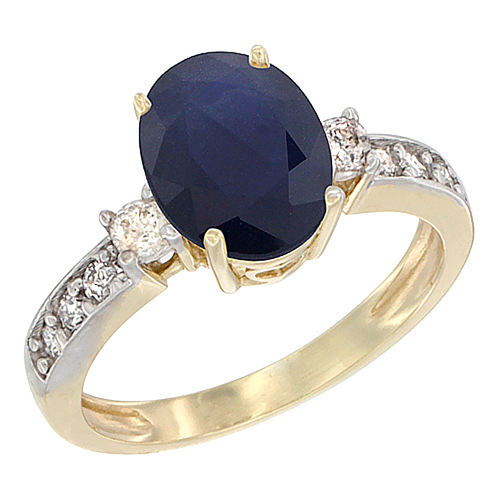 10K White Gold Natural Blue Sapphire Ring Oval 9x7 mm Diamond Accent, sizes 5 - 10
