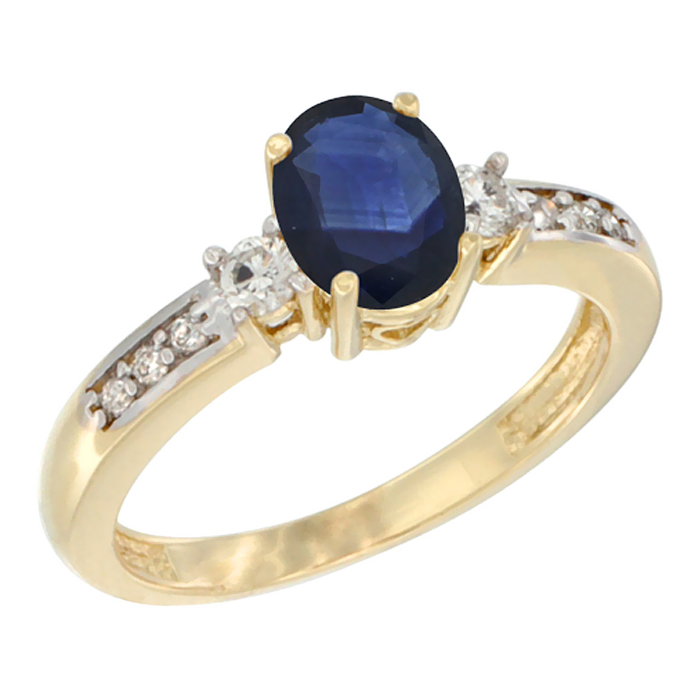 10K White Gold Diamond Natural Blue Sapphire Engagement Ring Oval 7x5 mm, sizes 5 - 10