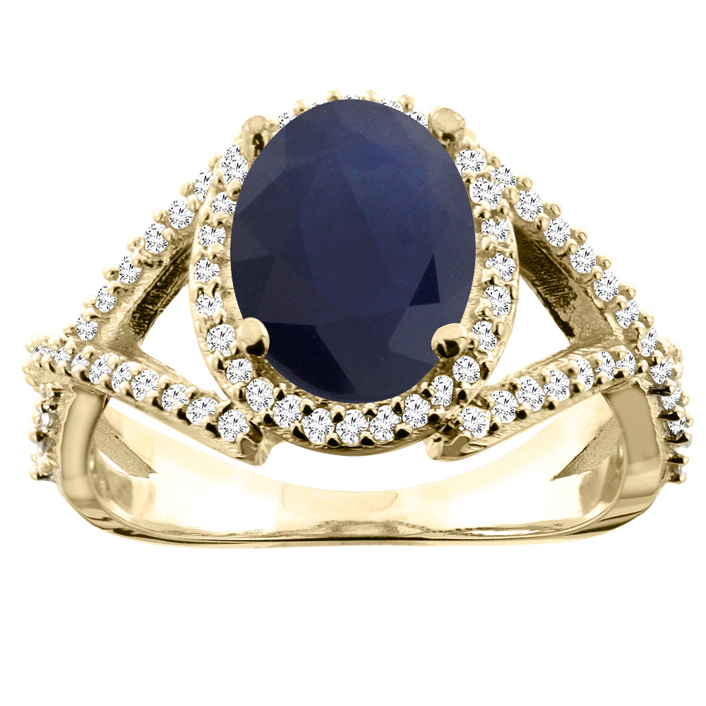 14K White/Yellow/Rose Gold Natural Blue Sapphire Ring Oval 10x8mm Diamond Accent, sizes 5 - 10