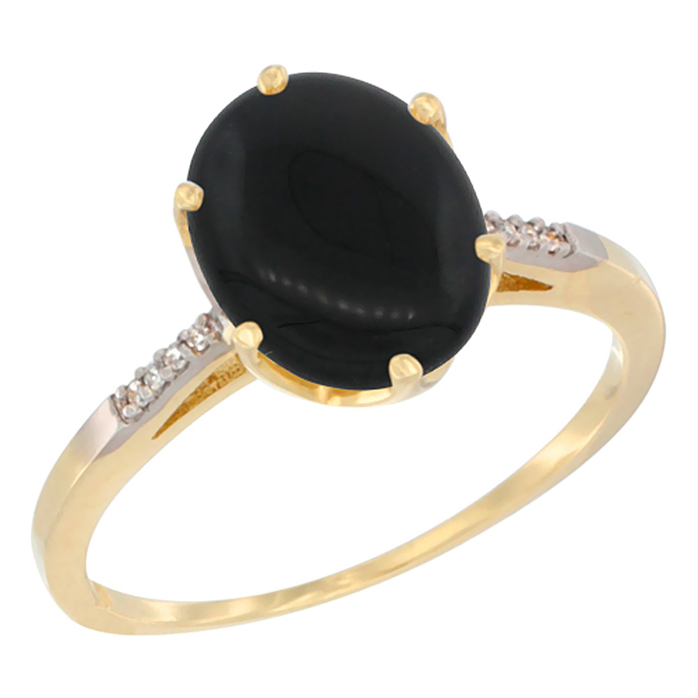 10K Yellow Gold Natural Black Onyx Engagement Ring 10x8 mm Oval, sizes 5 - 10