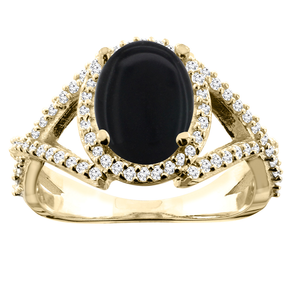 10K White/Yellow/Rose Gold Natural Black Onyx Ring Oval 10x8mm Diamond Accent, sizes 5 - 10