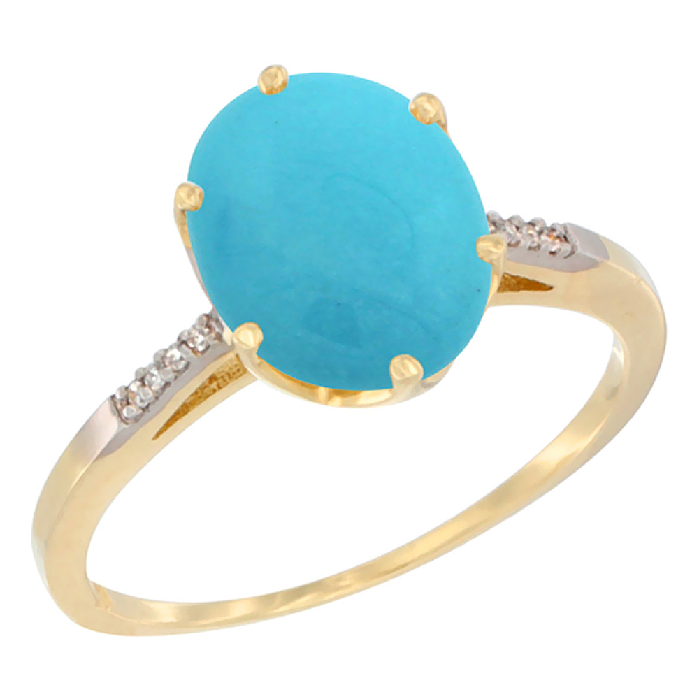 10K Yellow Gold Natural Turquoise Engagement Ring 10x8 mm Oval, sizes 5 - 10
