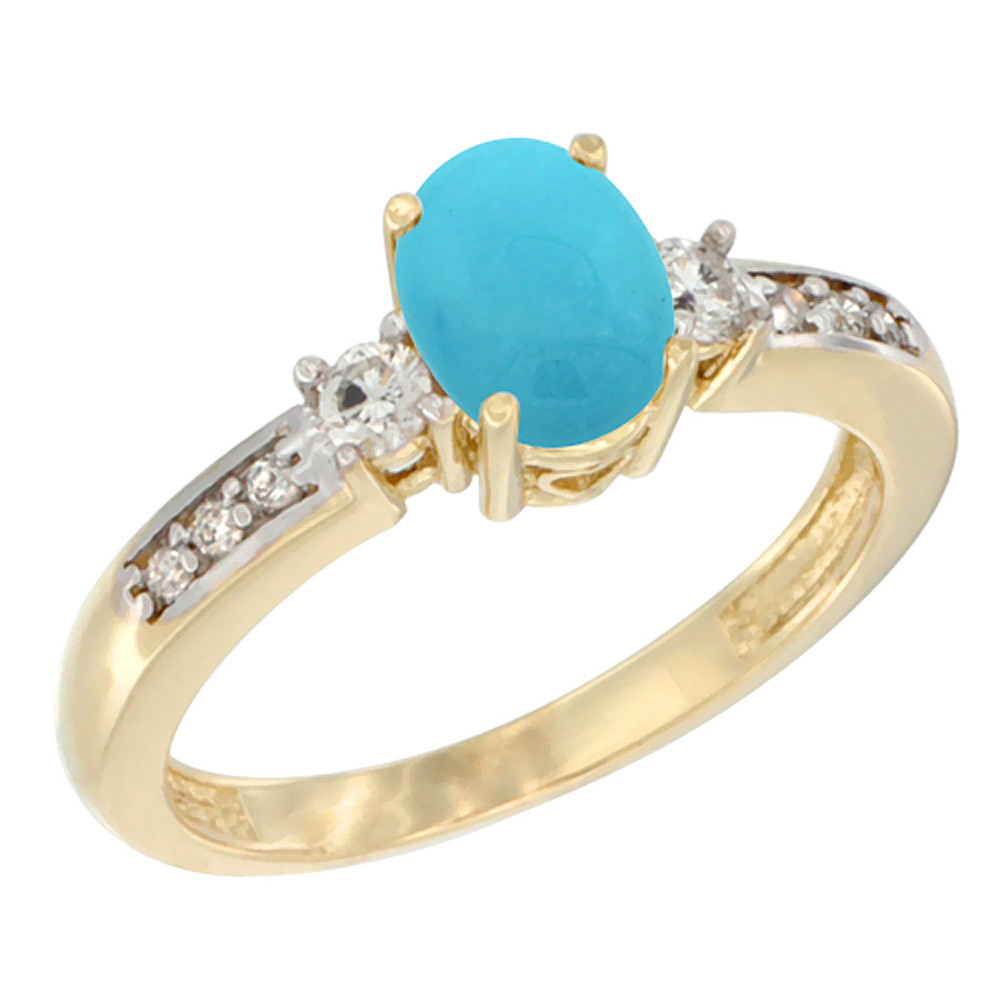 10K White Gold Diamond Natural Turquoise Engagement Ring Oval 7x5 mm, sizes 5 - 10